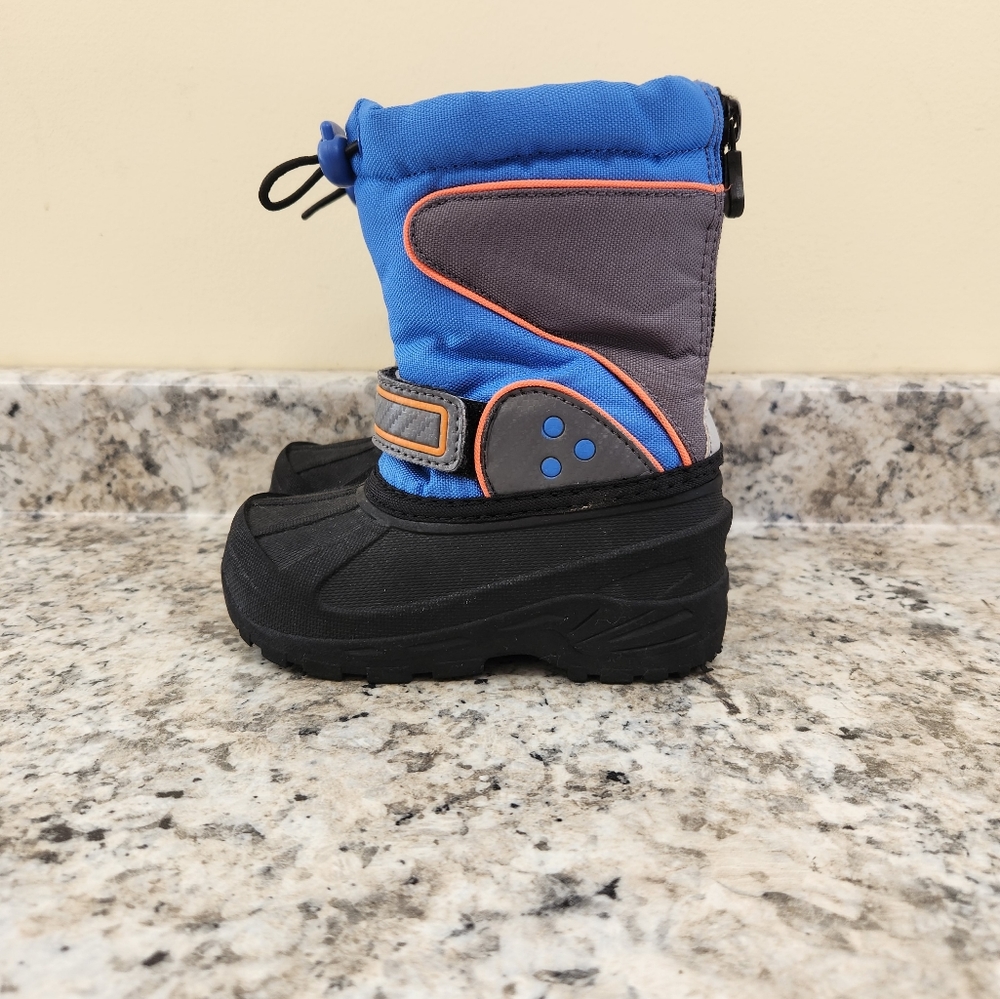 Thermolite Waterproof Rain Snow Kids Boots Blue Black Orange Size M 7/8